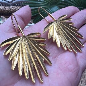 Gold Leaf Fan Palm Earrings Tropical Beach Resortwear